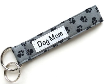 Dog Mom Key Chain Wristlet- Pawprint Fabric Keychain Wrist Strap- Key Fob Lanyard Bracelet - Key Chain - Dog Lovers Lanyard