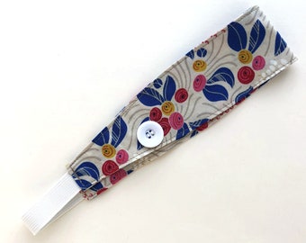 Organic Headband with or without Buttons- Tan with Floral Design Cotton- Button Headband- Nurse Mask Headband- Healthcare, Teacher