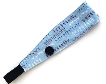 Headband with or without Buttons- Blue Small Floral Organic Cotton-  Button Headband- Nurse Mask Headband- Healthcare, Teacher - Ear Saver