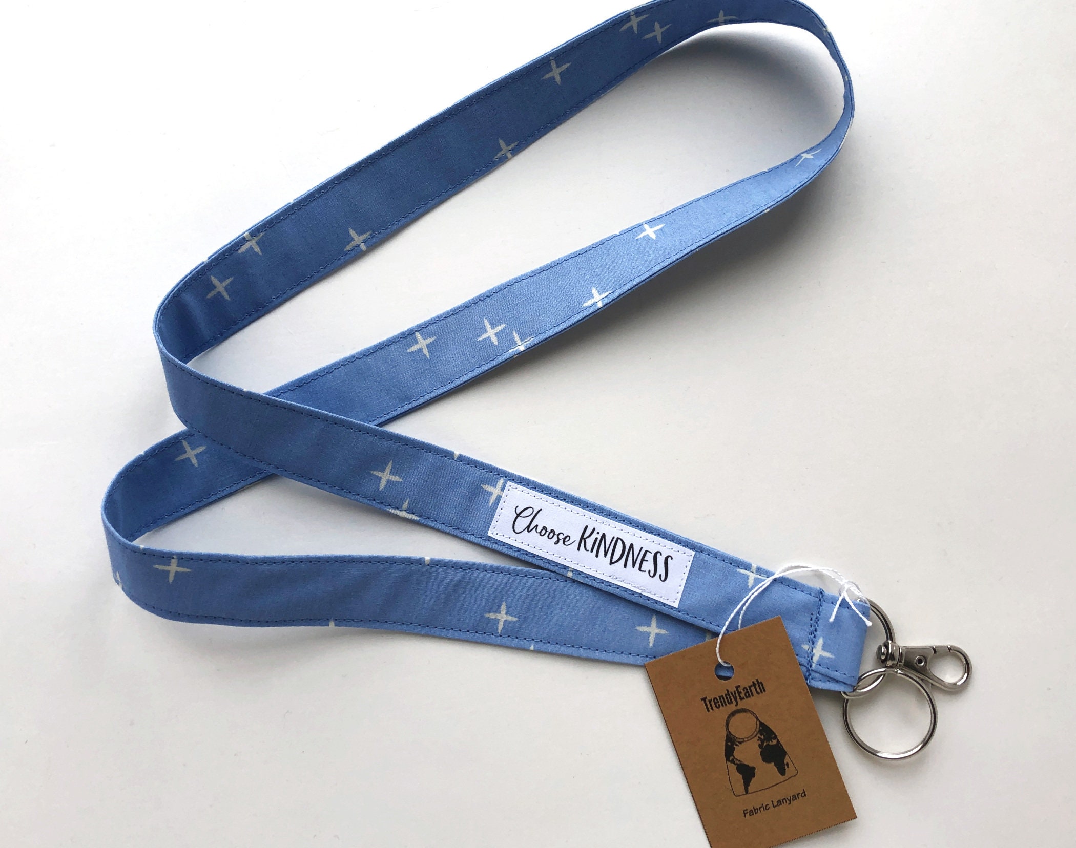 Long Lanyard ID Name Badge Holder made of Organic Cotton Fabric USB Keychain Choose Kindness 