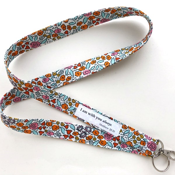 Neck Lanyard w/ Bible Verse- I am With You Always- Organic Cotton- Keychain, ID Name Badge Holder- Keys Holder Lanyard- Teacher- Nurse