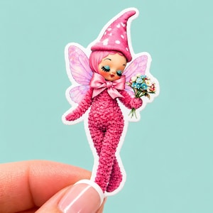 Mini Pink Fairy Sticker, Flower Pixie Decal, Whimsical Winged Girl, Fantasy Vinyl Sticker