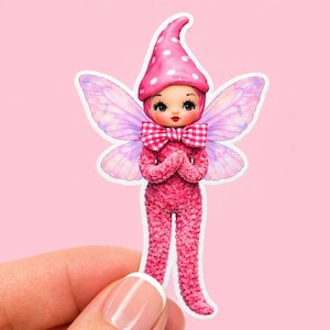 Pink Fairy Sticker, Standing Pixie Decal, Whimsical Fantasy Vinyl Art