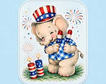 Patriotic Baby Elephant Sticker, Vintage July 4th Americana Decal, Vinyl Summer Animal Art