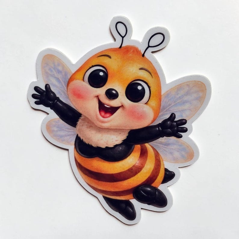 Flying Bee Sticker, Happy Bumblebee Vinyl Decal, Kawaii Art, Waterproof ...