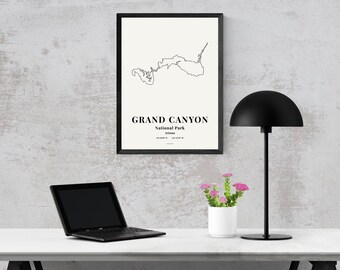 Mapa del Parque Nacional del Gran Cañón, lámina minimalista para pared, póster de paisaje de Arizona, decoración de cañón desértico, descarga digital.