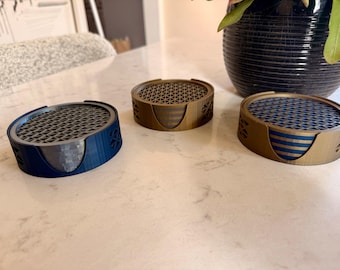 Dual-Color Geometric Lattice Coaster Set with Holder