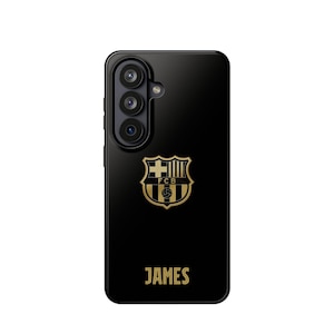 Personalized Barcelona FC Soccer Phone Case – Black Gold Crest Cover