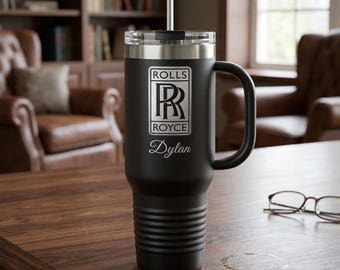 Lyxig Rolls-Royce-inspirerad personlig resemugg - svart isolerad mugg med sugrör