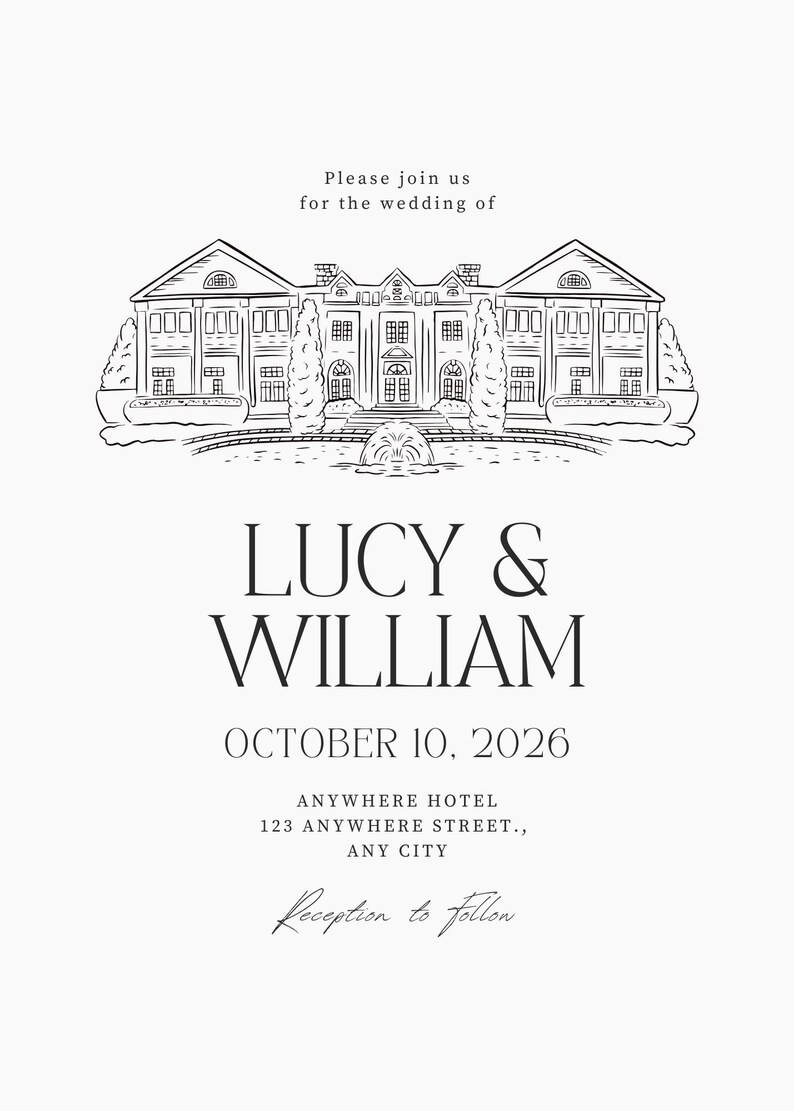 Elegant Wedding Invitation , Venue Illustration, - Etsy
