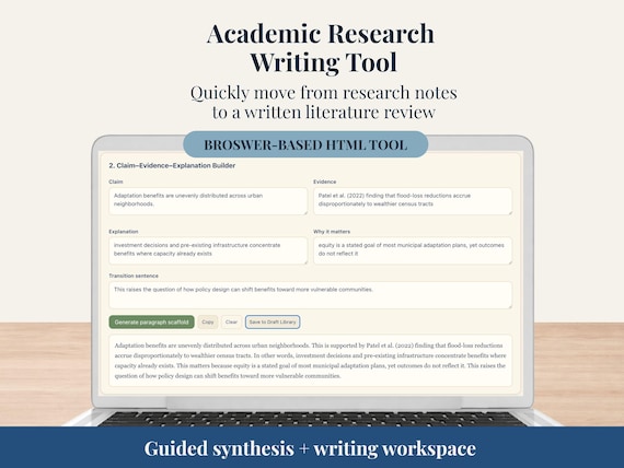 Literature Review Writing Template for PhD Students, Dissertation Synthesis Planner, Research-to-Draft Tool, Thesis Evidence Organizer, HTML