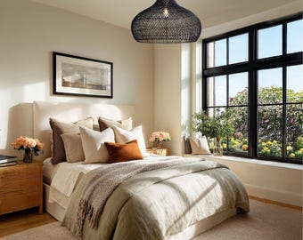 Langoon Rattan Pendant Light - Bamboo Pendant Light, Boho Lamp, Rattan Furniture, Patio Pendant Light, Farmhouse, Bohemian Lampshade