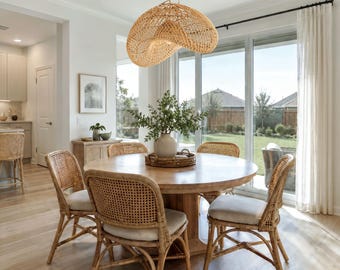 Sepherina Rattan Pendant Light — Handwoven Rattan Sculptural Boho Ceiling Light, Artisan Natural Lampshade