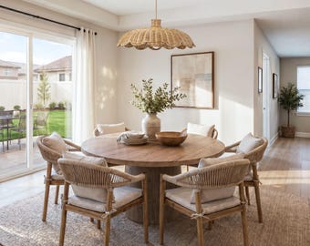 Aurelia Rattan Pendant Light — Handwoven Scalloped Edge Boho Ceiling Light, Artisan Natural Lampshade