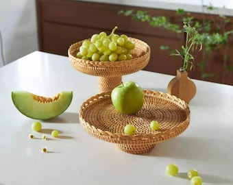 Etta Large Rattan Tray - Natural Woven Serving Platter for Home Decor & Kitchen Organization