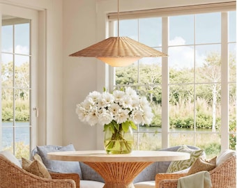 Sunny Rattan Pendant Light - Bamboo Woven Lampshade for Kitchen Island, Dining Room & Living Space Ambient Lighting