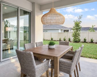 Outdoor Kloe Rattan Pendant Light — Onion Shape Weatherproof Coastal Porch Ceiling Light, Artisan Natural Lampshade