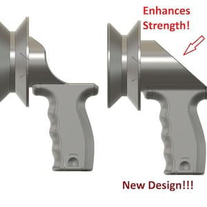 May include: Two gray, ergonomic handles with a spool-like design. The text "Enhances Strength!" and "New Design!!!" are visible. The handles are designed for improved grip and strength.