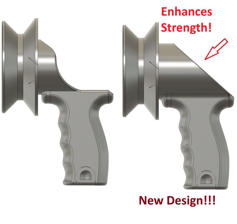 May include: Two gray, ergonomic handles with a spool-like design. The text "Enhances Strength!" and "New Design!!!" are visible. The handles are designed for improved grip and strength.