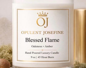 Bougie opulente flamme bénie Josefine | Ambre mousse de chêne, cire de soja coulée à la main (combustion de 45 heures)
