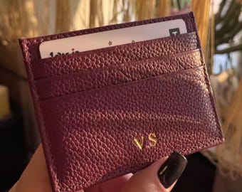 Gepersonaliseerde kaarthouder van echt leer, gepersonaliseerde portemonnee met monogram, slanke creditcardhouder