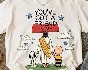 „You've Got A Friend In Me“ (PNG), Jesus-Hund Snoop (Clipart), christlicher Cartoon (PNG), Design zum Thema Glaube und Freundschaft, Sublimationsdruck, Toy the Story