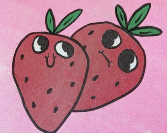 Strawberry Risograph Print