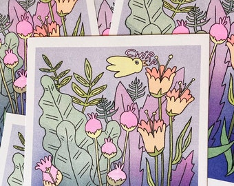 Spring Flowers Risograph Print