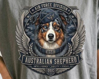 Australian Shepherd Shirt, Aussie Mom Gift | Vintage Military Badge Tee, Air Force K9 Dog Lover Shirt