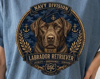Labrador shirt, cadeau voor Labrador-moeder | Vintage T-shirt met militair insigne, marineblauw shirt voor hondenliefhebbers, Comfort Colors
