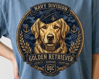 T-shirt voor Golden Retriever-moeders, Golden Retriever-cadeau | Vintage T-shirt met militair insigne, T-shirt voor marine-hondenliefhebbers