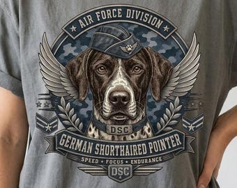 German Shorthaired Pointer Shirt, GSP Mom Gift | Vintage Military Air Force K9 Badge Tee