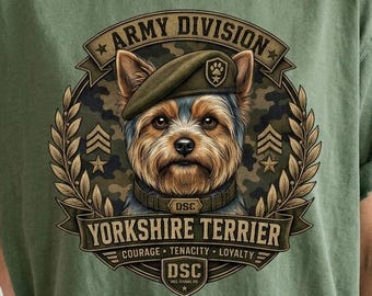 Yorkie Mom Shirt, Yorkshire Terrier Gift | Vintage Military Badge Tee, Army K9 Dog Lover Shirt, Comfort Colors