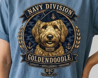 Goldendoodle shirt, cadeau voor Doodle-moeder | Vintage T-shirt met militair insigne, shirt voor marine-hondenliefhebbers, Comfort Colors
