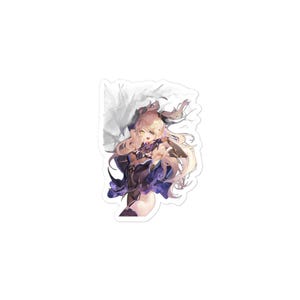 May include: A die-cut sticker featuring an anime-style character with long blonde hair, a black eye patch, and a dark purple and black outfit. The character is depicted with a dynamic pose, flowing hair, and a white, wispy, cloud-like background element.