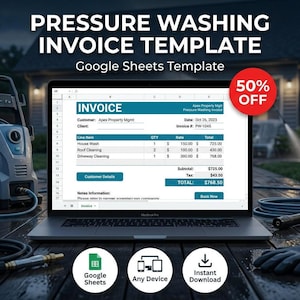 Invoice Template: Pressure Washing Billing (Google Sheets Digital Download)
