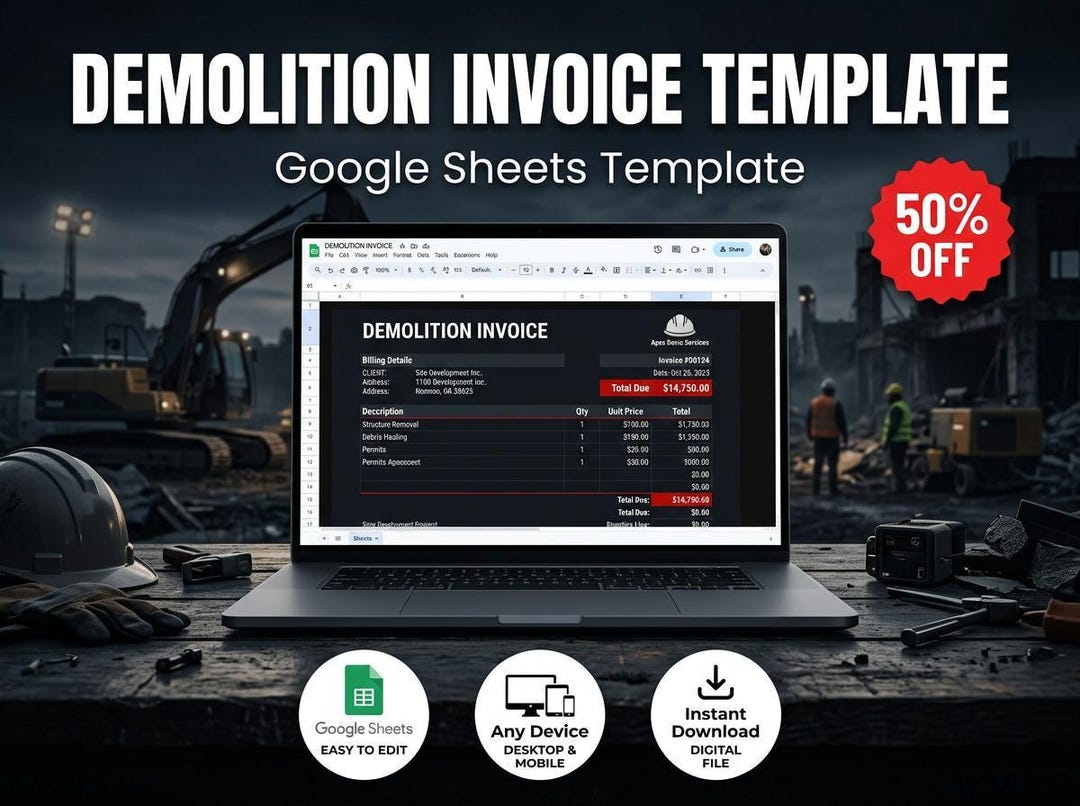 Demolition Invoice Example Demolition Invoice Template - Simple, Professional Billing Sheet - Etsy