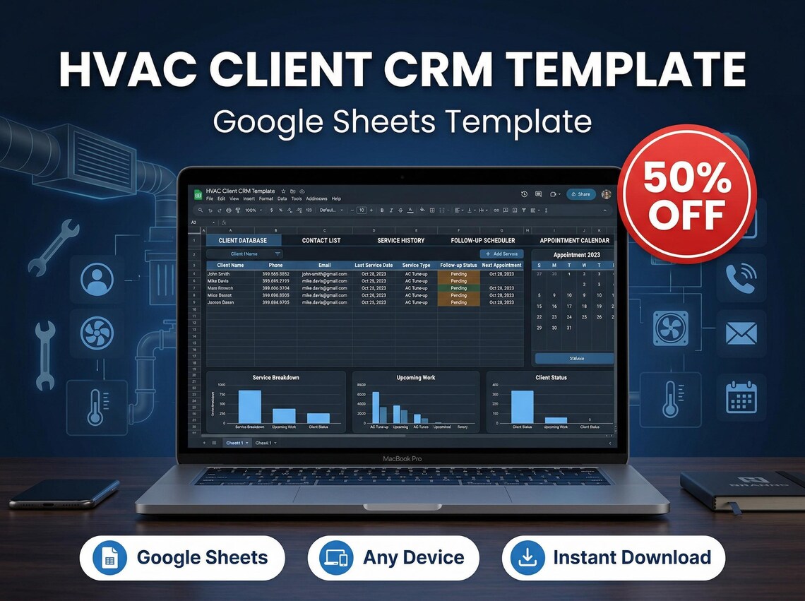 HVAC Client CRM Spreadsheet - Service History and Maintenance Tracker ...