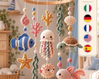 Ocean Baby Mobile Crochet Pattern PDF, Jellyfish Turtle Fish Amigurumi, Under the Sea Nursery Crochet Tutorial, Digital Download
