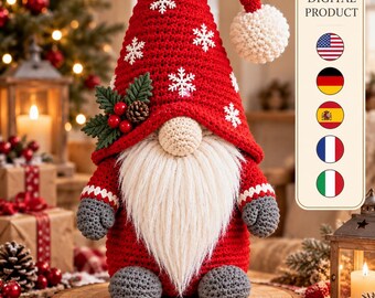 Santa Gnome Crochet Pattern PDF, Christmas Amigurumi with Fluffy Beard and Snowflake Hat, Holiday Decor Digital Download