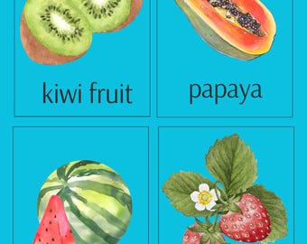 Fruit Flash Cards, Phonics Practise, Preschool, Toddler Home Education, Fruit Resources, Digital Download