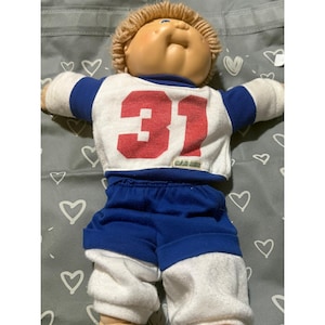 Vintage 1982 Cabbage Patch Kids Boy Doll Blonde Yarn Hair Blue Eyes w Uniform