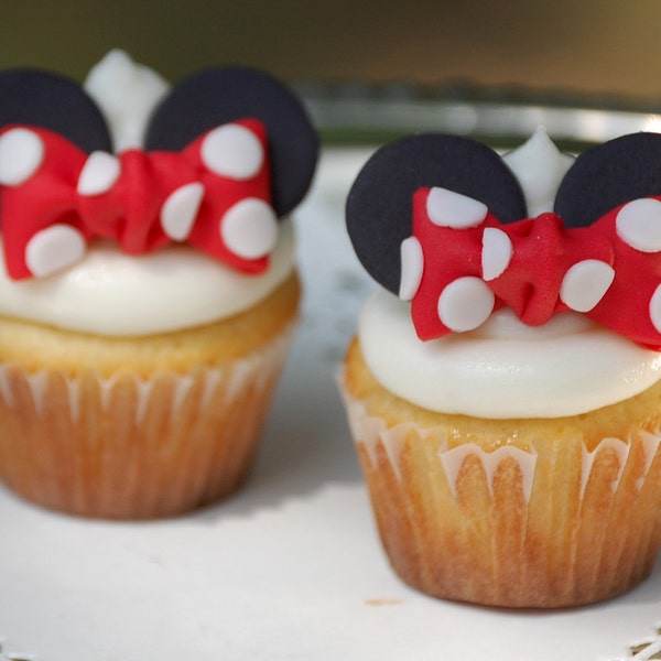 Minnie Mouse Mini Edible Fondant Bows With Ears Cupcake Toppers