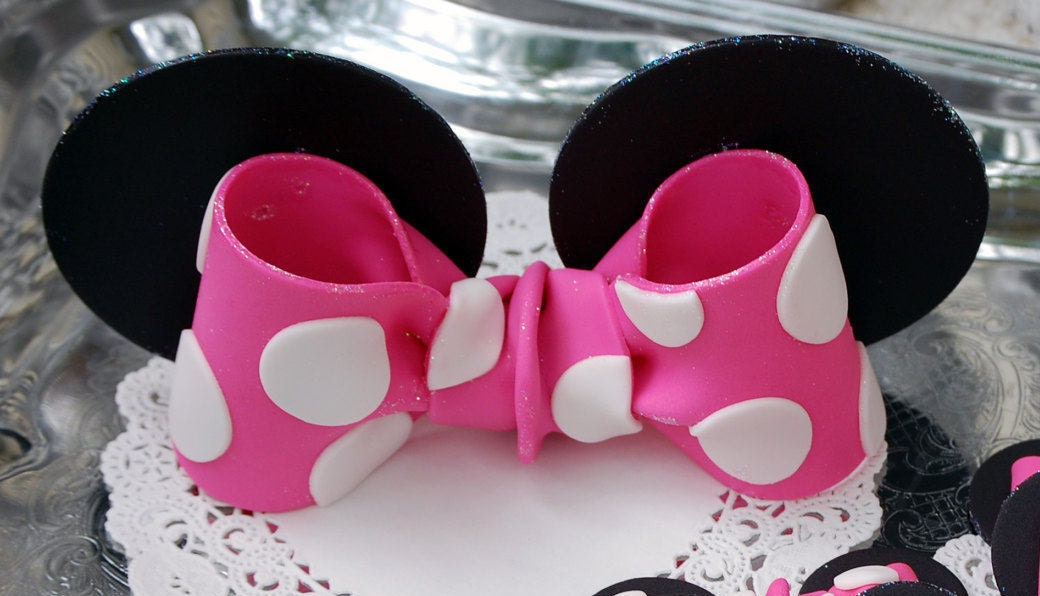 Minnie Mouse Edible Fondant Bow With Ears Cake Topper
