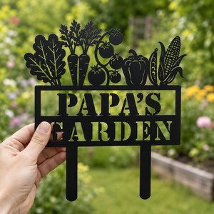 Custom Vegetable Garden Yard Stake, Personalized Metal Garden Sign, Papa's Garden Outdoor Decor, Rustic Veggie Patch Marker Gift for Dad