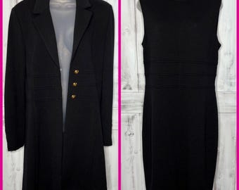 St John Basics Santana Knit Solid Black 2 Piece Suit Sheath Dress 8 Jacket 10