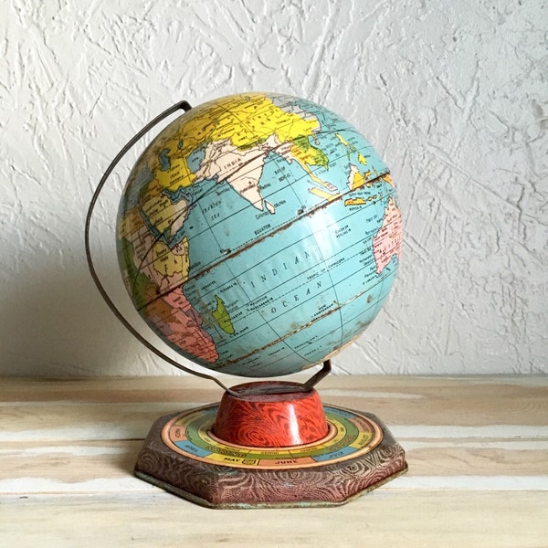 Vintage Tin Globe with Astrology Signs