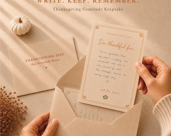 Dankbaarheidskaartjes voor Thanksgiving, printbare dankbaarheidsactiviteit, bewaar envelop