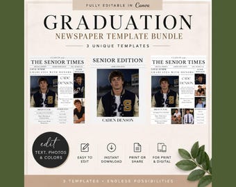 Lot de modèles de journaux de remise des diplômes 8,5 x 11, modifiables, modèle Canva de magazine senior, faire-part de remise des diplômes promotion 2026