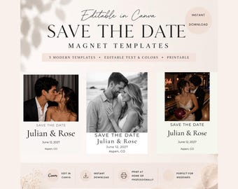 Lot de modèles d'aimants modifiables « Save the Date » conçus pour Canva